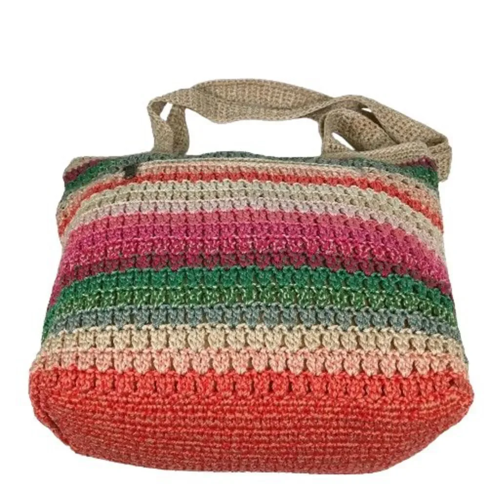 The Sak Multicolored Rainbow Striped Retro Y2K Woven Crochet Beach Tote Bag